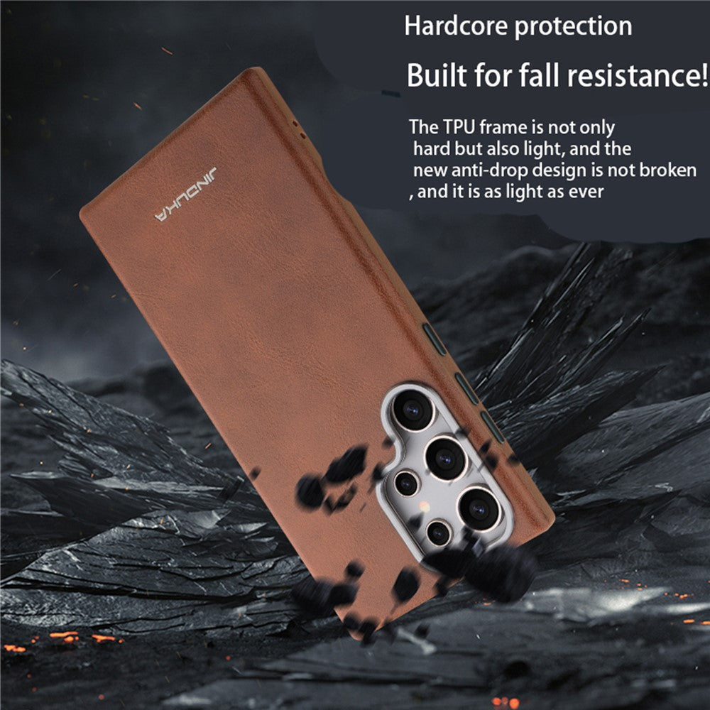 JINDUKA For Samsung Galaxy S25 Ultra Case Metal Lens Frame Leather Coated TPU-PC Magnetic Phone Cover - Image 3
