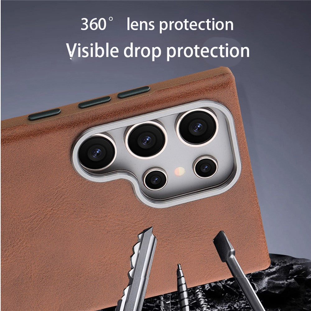 JINDUKA For Samsung Galaxy S25 Ultra Case Metal Lens Frame Leather Coated TPU-PC Magnetic Phone Cover - Image 4