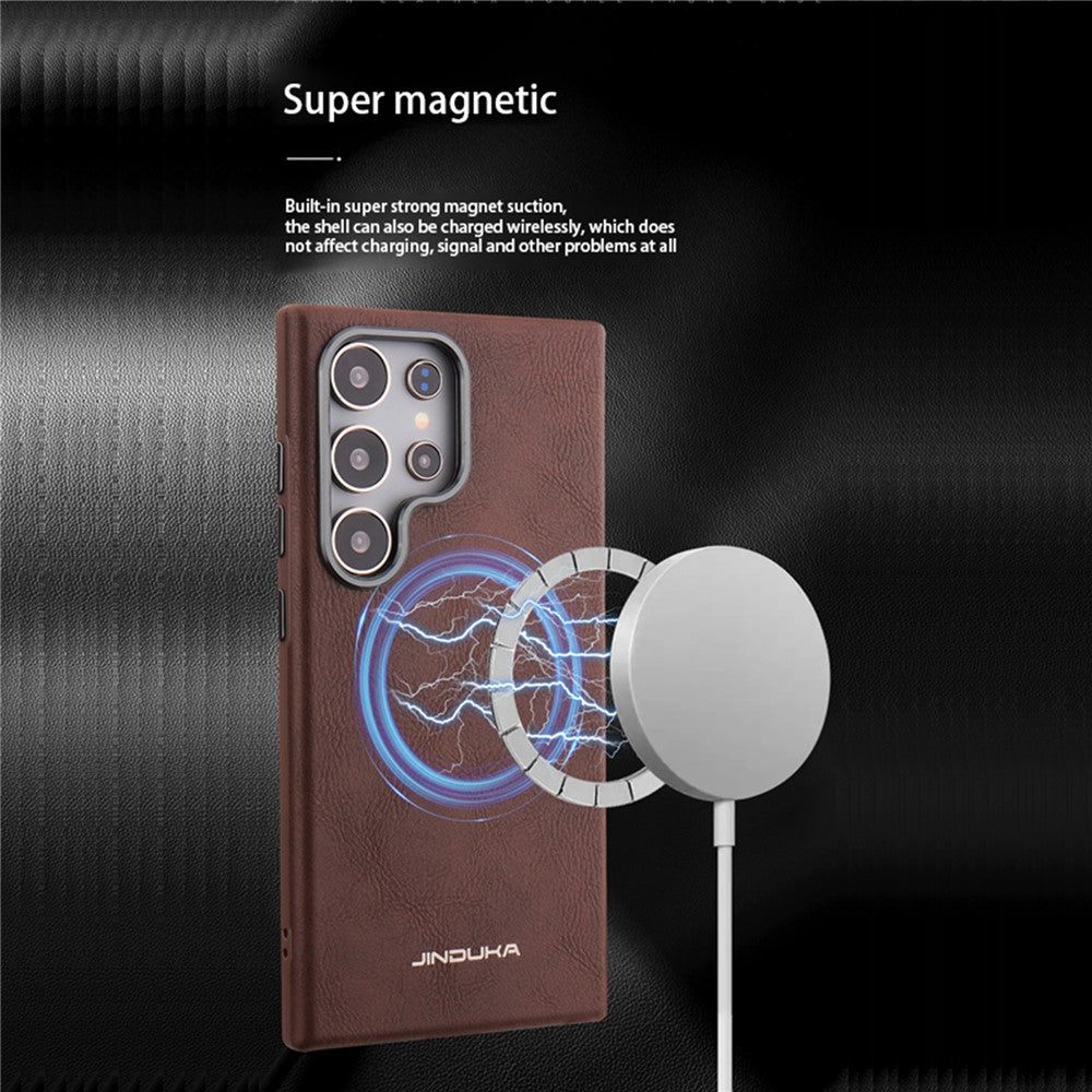 JINDUKA For Samsung Galaxy S25 Ultra Case Metal Lens Frame Leather Coated TPU-PC Magnetic Phone Cover - Image 5