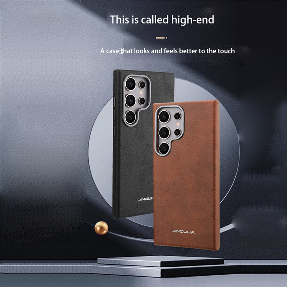 JINDUKA For Samsung Galaxy S25 Ultra Case Metal Lens Frame Leather Coated TPU-PC Magnetic Phone Cover - Image 6