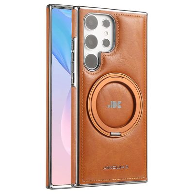 JINDUKA For Samsung Galaxy S26 Ultra Magnetic Case Rotating Kickstand Electroplated Leather Coated TPU-PC Cover