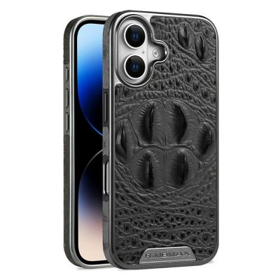 RMBMAX For iPhone 17 Case Crocodile Pattern Genuine Cow Leather Shock-Absorbent Phone Back Cover