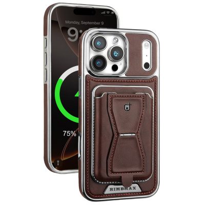 RIMBMAX For iPhone 18 Pro Case Detachable Magnetic Card Holder Kickstand Leather PC-TPU Phone Cover