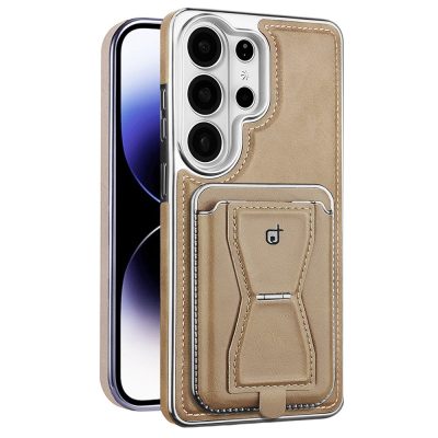 RIMBMAX For Samsung Galaxy S25 Ultra Magnetic Case Card Holder Kickstand Leather PC-TPU Phone Cover