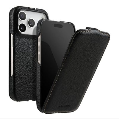 MELKCO For iPhone 18 Pro Case Genuine Cow Leather Vertical Flip Phone Cover | Compatible with MagSafe
