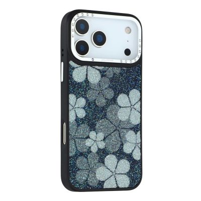 JAUCASE For iPhone 18 Pro Max Case Glitter Flower Pattern PU Leather TPU-PC Phone Back Cover | Compatible with MagSafe