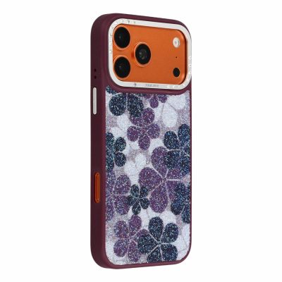 JAUCASE For iPhone 18 Pro Case Glitter Flower Pattern PU TPU-PC Phone Back Cover | Compatible with MagSafe