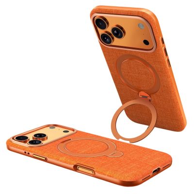 JAUCASE For iPhone 18 Pro Max Case Linen Texture Rotary Ring Kickstand PC-TPU Phone Cover | Compatible with MagSafe