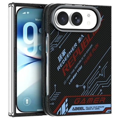 ABEEL For iPhone Duo Magnetic Case Micro-Embossing 6D Printed PC TPU Aluminum Alloy Leather Phone Cover