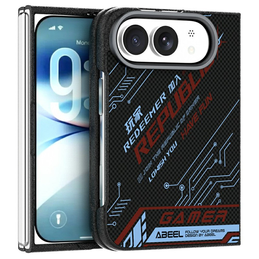 ABEEL For iPhone Duo Magnetic Case Micro-Embossing 6D Printed PC TPU Aluminum Alloy Leather Phone Cover