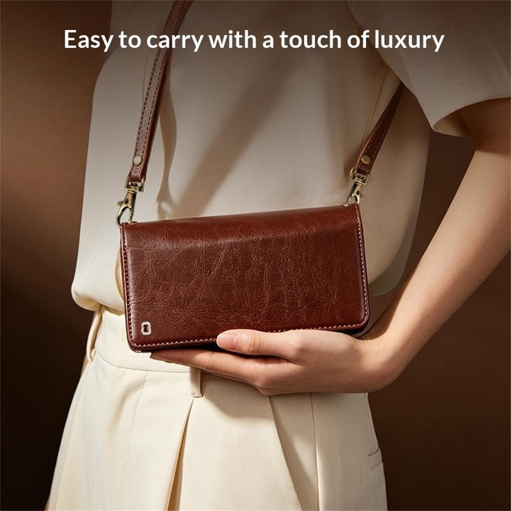 QIALINO For iPhone 18 Pro Max Case Split Leather Detachable 2-in-1 Wallet Phone Cover with Long Strap and Wrist Strap - Image 10