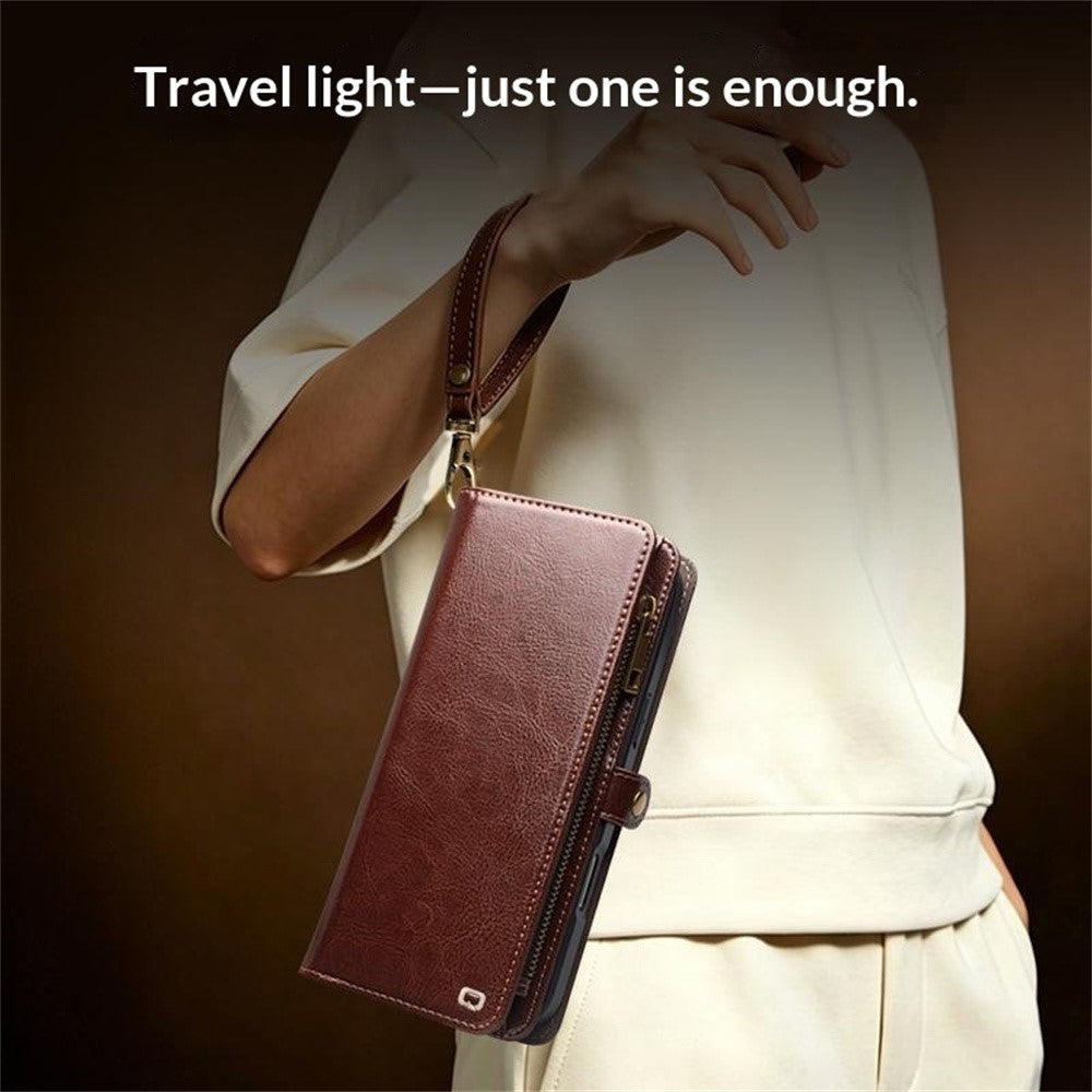 QIALINO For iPhone 18 Pro Max Case Split Leather Detachable 2-in-1 Wallet Phone Cover with Long Strap and Wrist Strap - Image 11