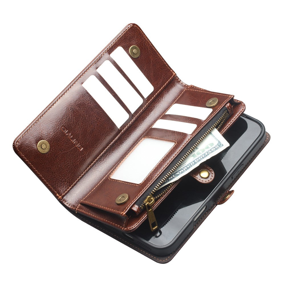 QIALINO For iPhone 18 Pro Max Case Split Leather Detachable 2-in-1 Wallet Phone Cover with Long Strap and Wrist Strap - Image 2