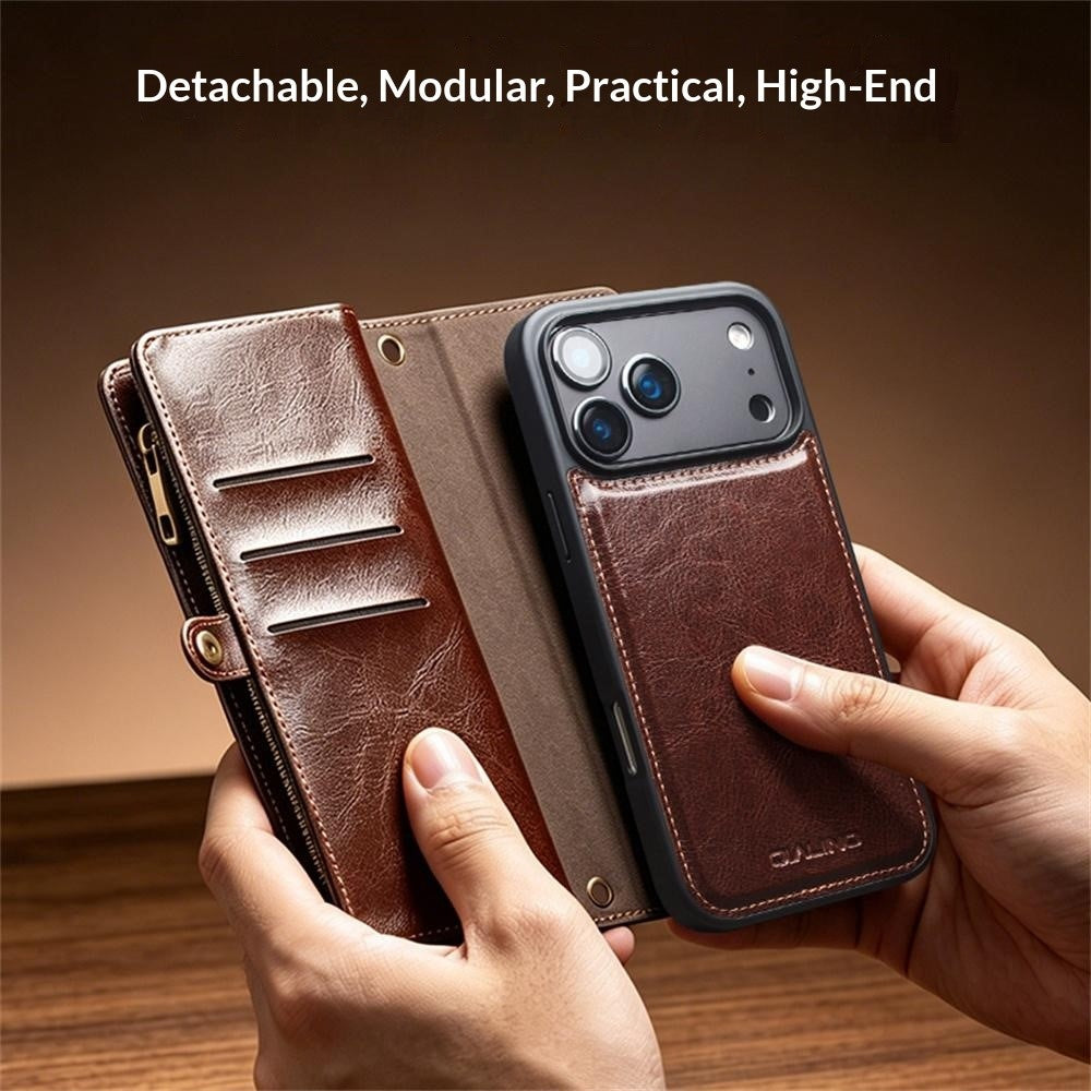 QIALINO For iPhone 18 Pro Max Case Split Leather Detachable 2-in-1 Wallet Phone Cover with Long Strap and Wrist Strap - Image 6