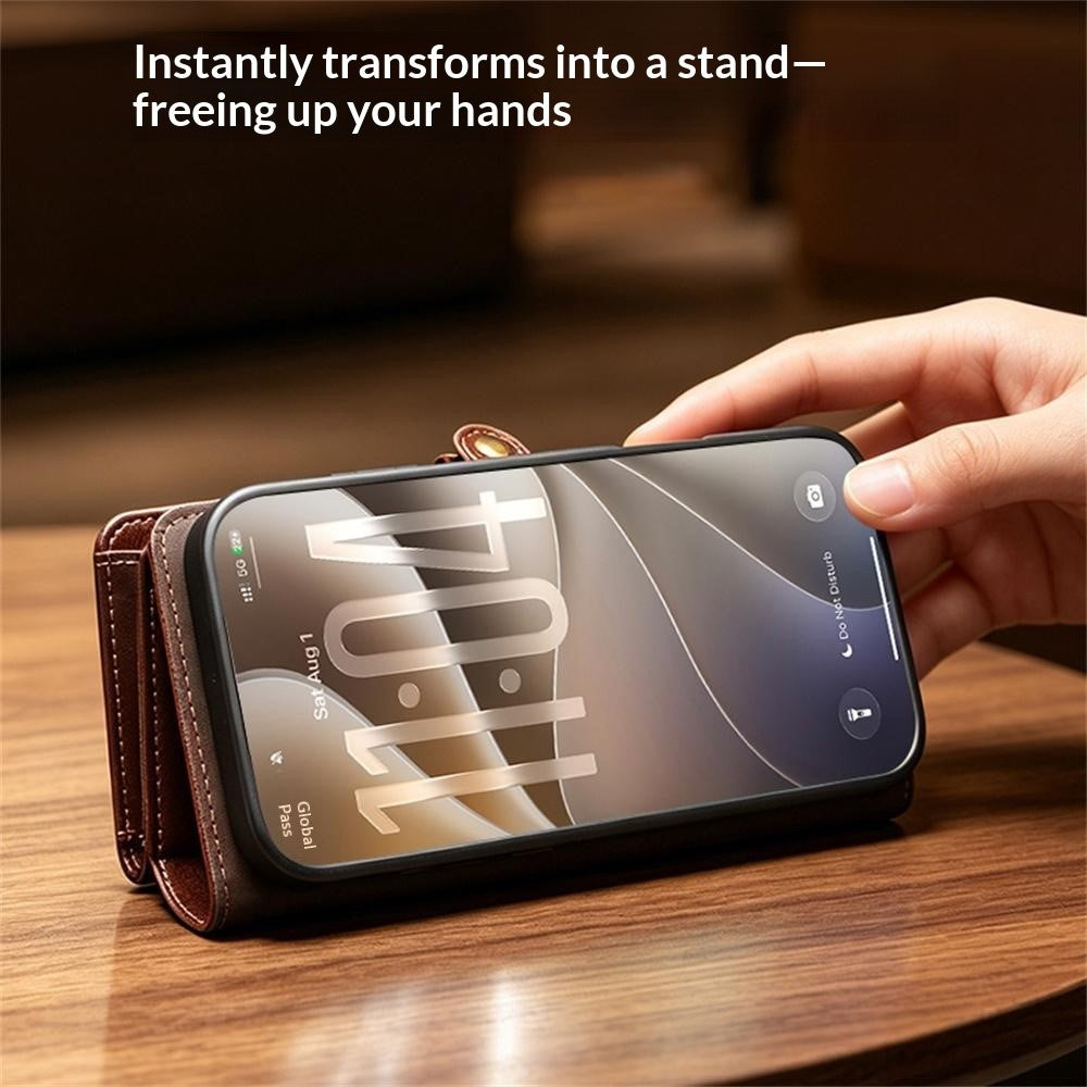 QIALINO For iPhone 18 Pro Max Case Split Leather Detachable 2-in-1 Wallet Phone Cover with Long Strap and Wrist Strap - Image 7