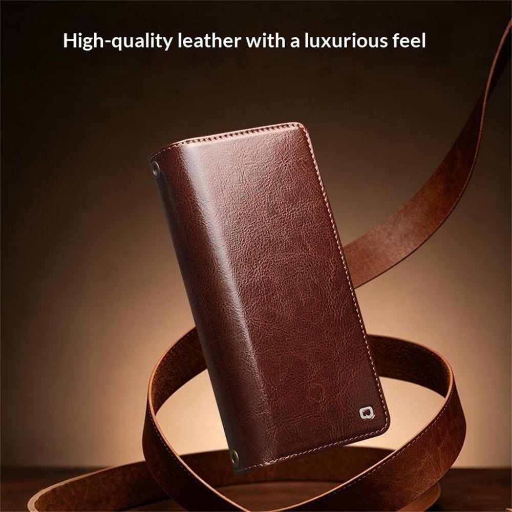 QIALINO For iPhone 18 Pro Max Case Split Leather Detachable 2-in-1 Wallet Phone Cover with Long Strap and Wrist Strap - Image 8