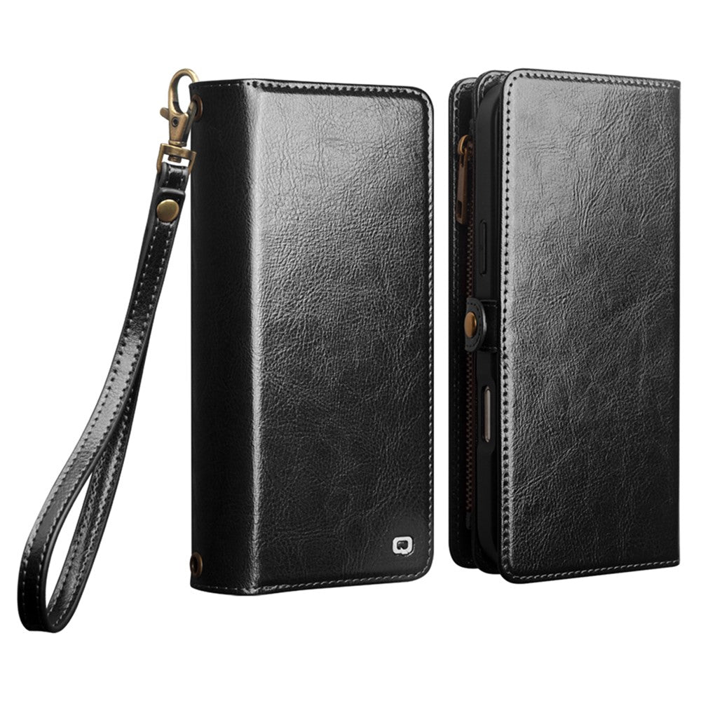 QIALINO For iPhone 18 Pro Max Case Split Leather Detachable 2-in-1 Wallet Phone Cover with Long Strap and Wrist Strap - Image 14