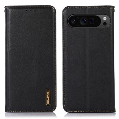 KHAZNEH For Google Pixel 10 Pro XL / Pixel 9 Pro XL Case RFID Blocking Genuine Cow Leather Wallet Phone Cover