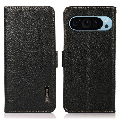 KHAZNEH For Google Pixel 10 Pro / Pixel 10 / Pixel 9 Pro / Pixel 9 Case Litchi Texture Genuine Cow Leather RFID Blocking Phone Cover