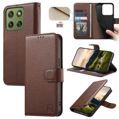 Split Leather Flip Cover For Motorola Edge 70 / Moto X70 Air Case RFID Blocking Wallet with Magnetic Clasp