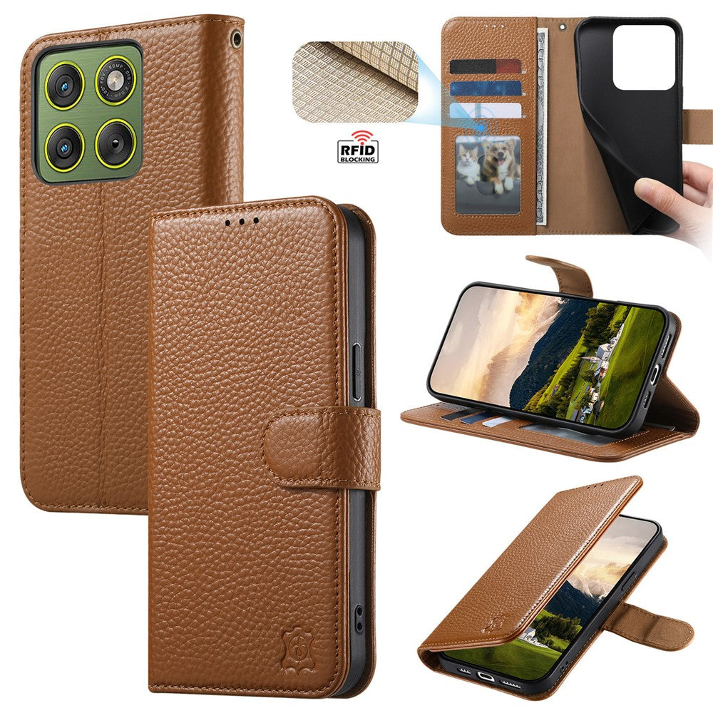 Split Leather Flip Cover For Motorola Edge 60 / Edge 60 Fusion Case RFID Blocking Wallet with Magnetic Clasp