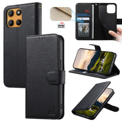 Split Leather Flip Cover For Motorola Moto G86 / Moto G86 Power Case RFID Blocking Wallet with Magnetic Clasp