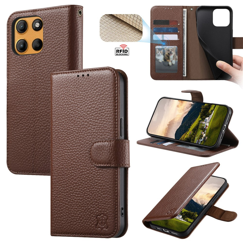 Split Leather Flip Cover For Motorola Moto G86 / Moto G86 Power Case RFID Blocking Wallet with Magnetic Clasp - Image 2