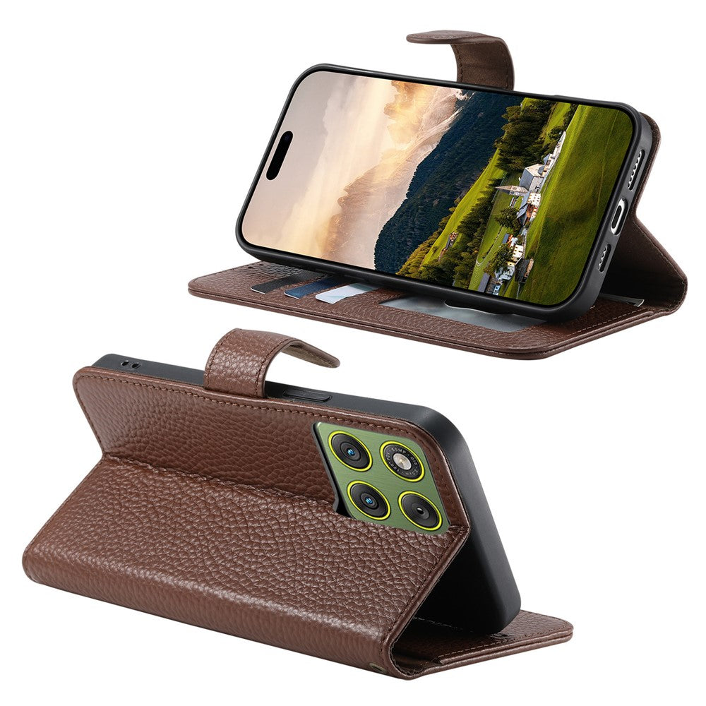 Split Leather Flip Cover For Motorola Edge 60 Pro Case RFID Blocking Wallet with Magnetic Clasp - Image 4