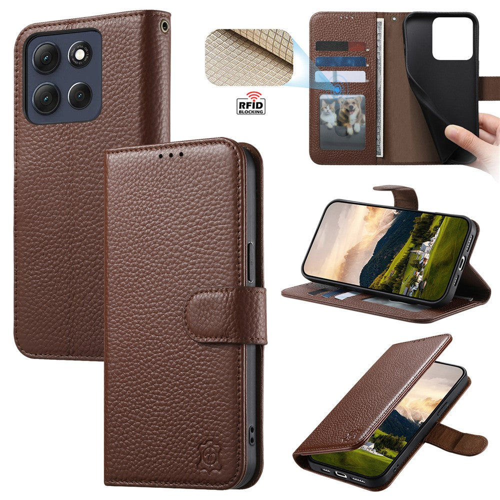 Split Leather Flip Cover For Motorola Moto G67 Power / Moto G57 Power Case RFID Blocking Wallet with Magnetic Clasp