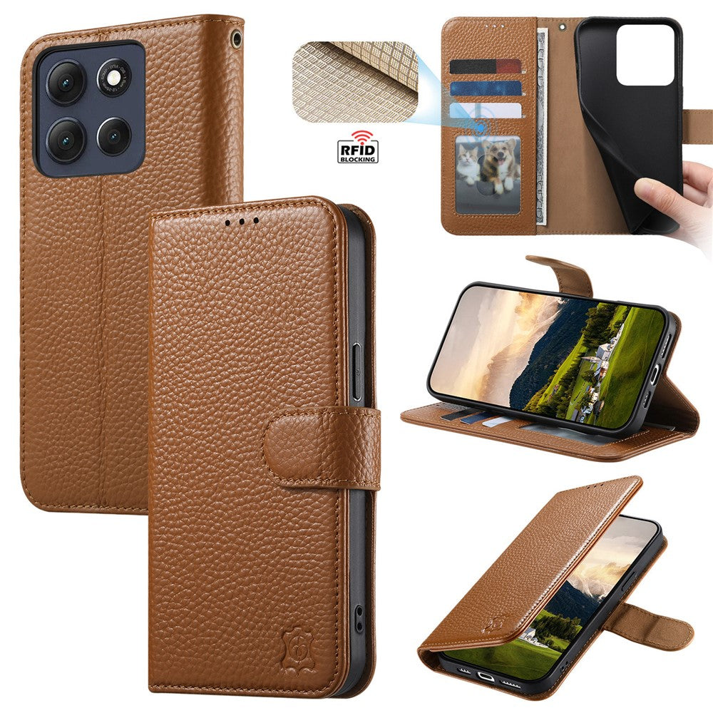 Split Leather Flip Cover For Motorola Moto G67 Power / Moto G57 Power Case RFID Blocking Wallet with Magnetic Clasp - Image 8