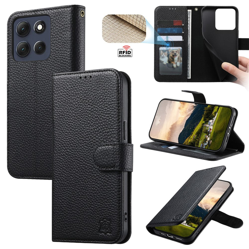 Split Leather Flip Cover For Motorola Moto G67 Power / Moto G57 Power Case RFID Blocking Wallet with Magnetic Clasp - Image 9