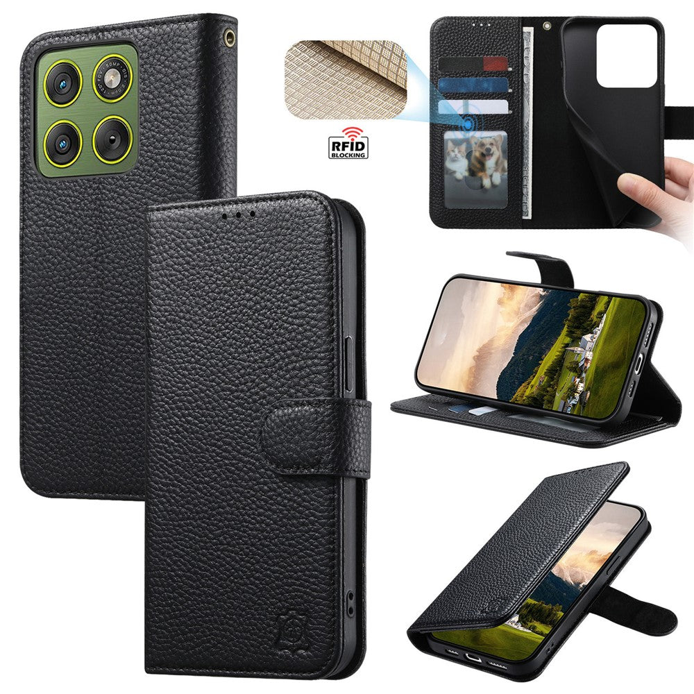 Split Leather Flip Cover For Motorola Moto G77 / Moto G67 Case RFID Blocking Wallet with Magnetic Clasp