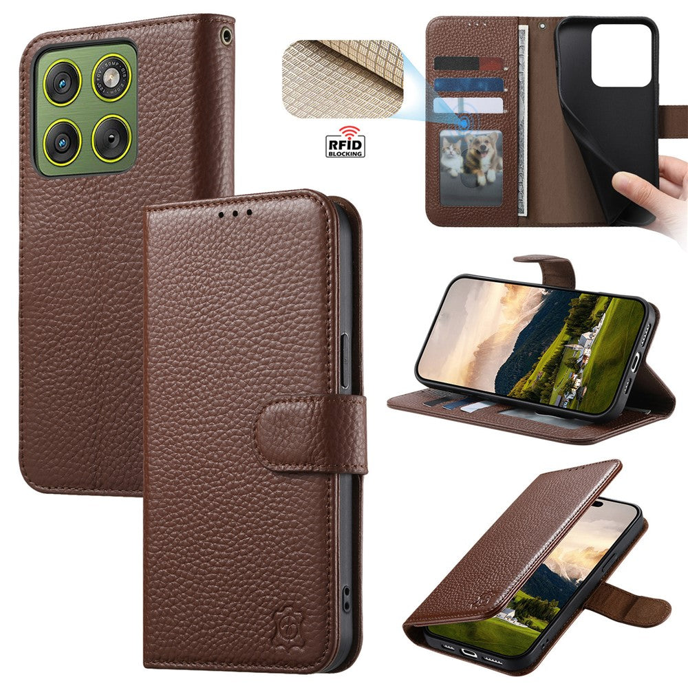 Split Leather Flip Cover For Motorola Moto G77 / Moto G67 Case RFID Blocking Wallet with Magnetic Clasp - Image 10