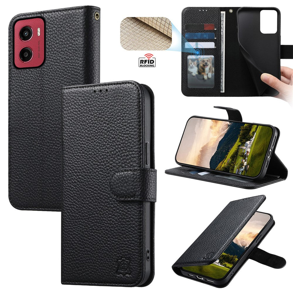 Split Leather Flip Cover For Motorola Moto G06 / Moto G06 Power Case RFID Blocking Wallet with Magnetic Clasp - Image 8