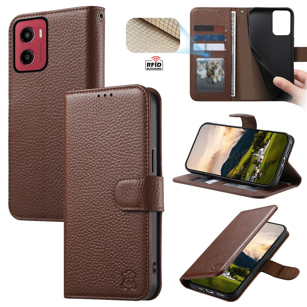 Split Leather Flip Cover For Motorola Moto G06 / Moto G06 Power Case RFID Blocking Wallet with Magnetic Clasp