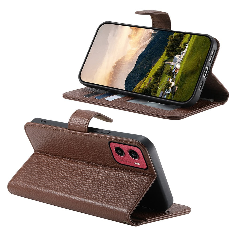 Split Leather Flip Cover For Motorola Moto G06 / Moto G06 Power Case RFID Blocking Wallet with Magnetic Clasp - Image 2