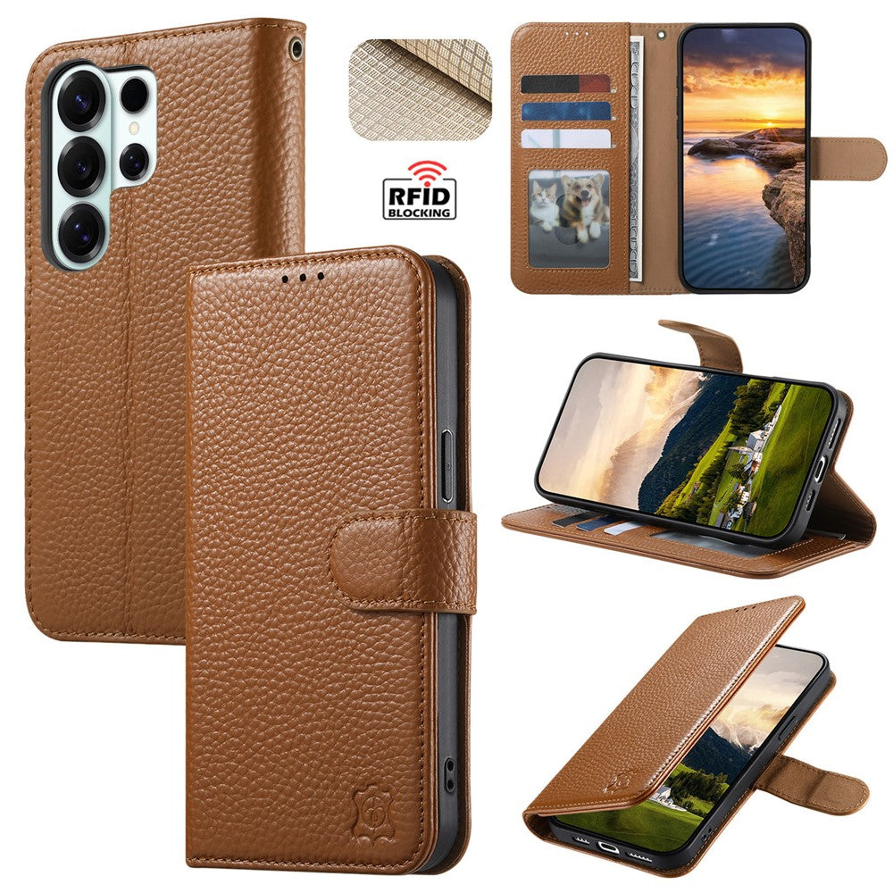 Split Leather Flip Cover For Samsung Galaxy S26 Ultra Case RFID Blocking Wallet with Magnetic Clasp - Image 9