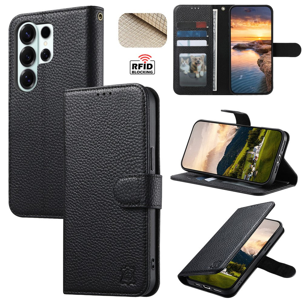 Split Leather Flip Cover For Samsung Galaxy S25 Ultra Case RFID Blocking Wallet with Magnetic Clasp - Image 2