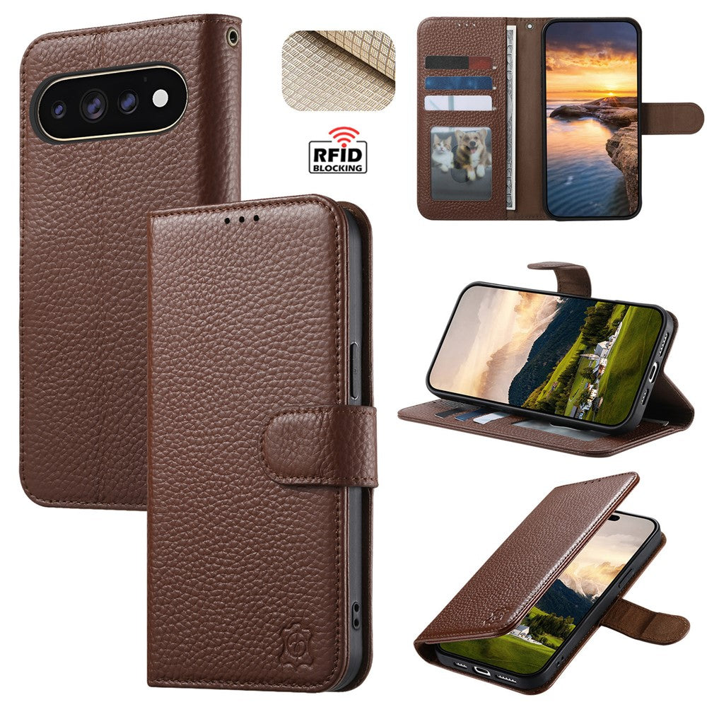 Split Leather Flip Cover For Google Pixel 11 Pro / Pixel 11 Case RFID Blocking Wallet with Magnetic Clasp - Image 2