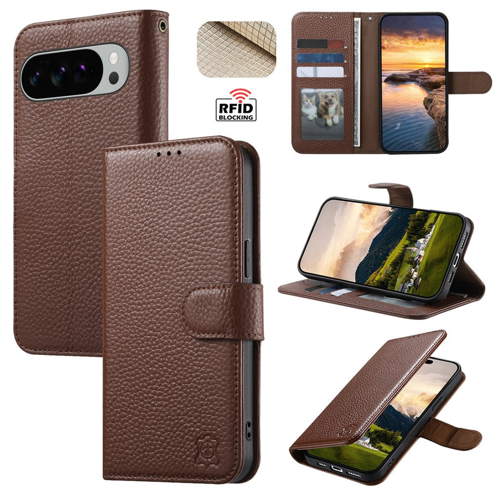Split Leather Flip Cover For Google Pixel 10 Pro XL / Pixel 9 Pro XL Case RFID Blocking Wallet with Magnetic Clasp - Image 2