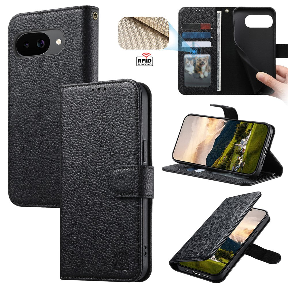 Split Leather Flip Cover For Google Pixel 10A Case RFID Blocking Wallet with Magnetic Clasp