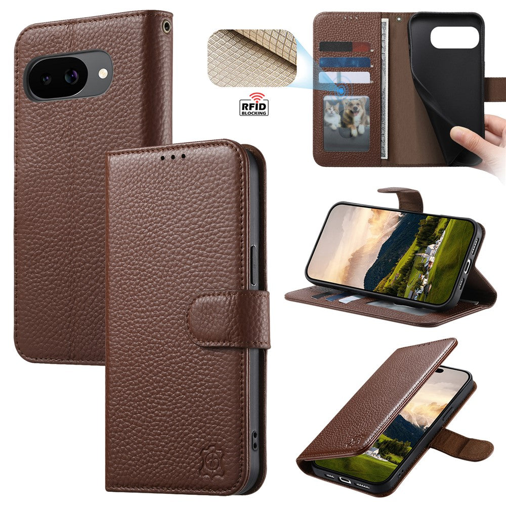 Split Leather Flip Cover For Google Pixel 10A Case RFID Blocking Wallet with Magnetic Clasp - Image 2