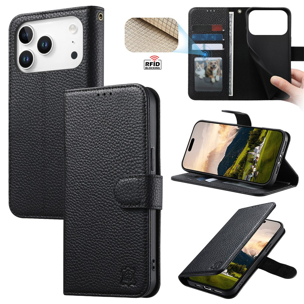Split Leather Flip Cover For iPhone 18 Pro Max / iPhone 17 Pro Max Case RFID Blocking Wallet with Magnetic Clasp - Image 2