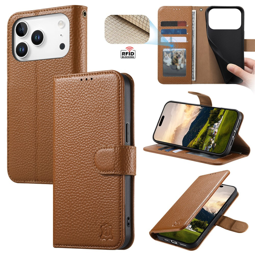 Split Leather Flip Cover For iPhone 18 Pro / iPhone 17 Pro Case RFID Blocking Wallet with Magnetic Clasp - Image 12