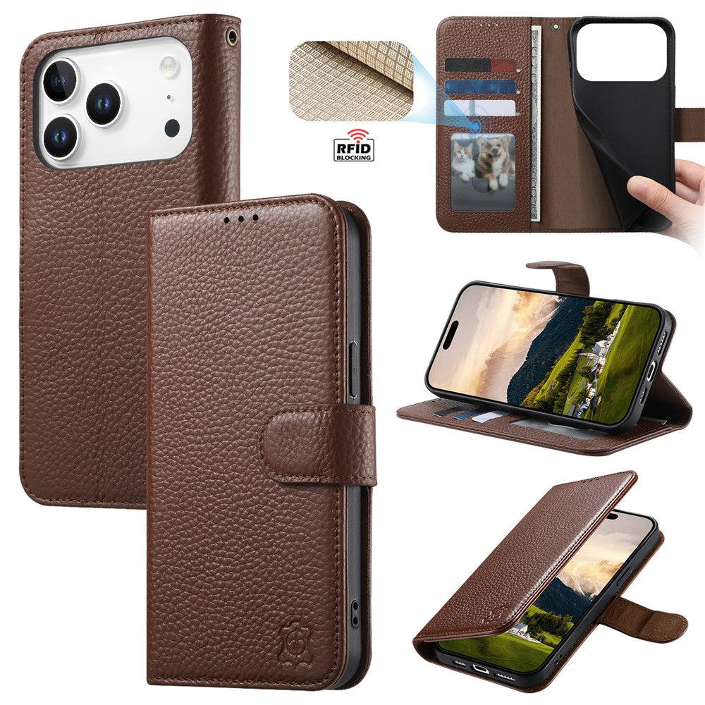 Split Leather Flip Cover For iPhone 18 Pro / iPhone 17 Pro Case RFID Blocking Wallet with Magnetic Clasp - Image 2