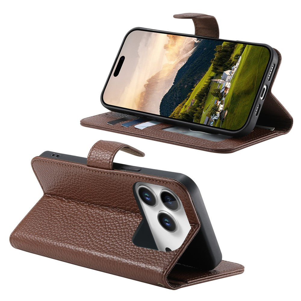 Split Leather Flip Cover For iPhone 18 Pro / iPhone 17 Pro Case RFID Blocking Wallet with Magnetic Clasp - Image 4