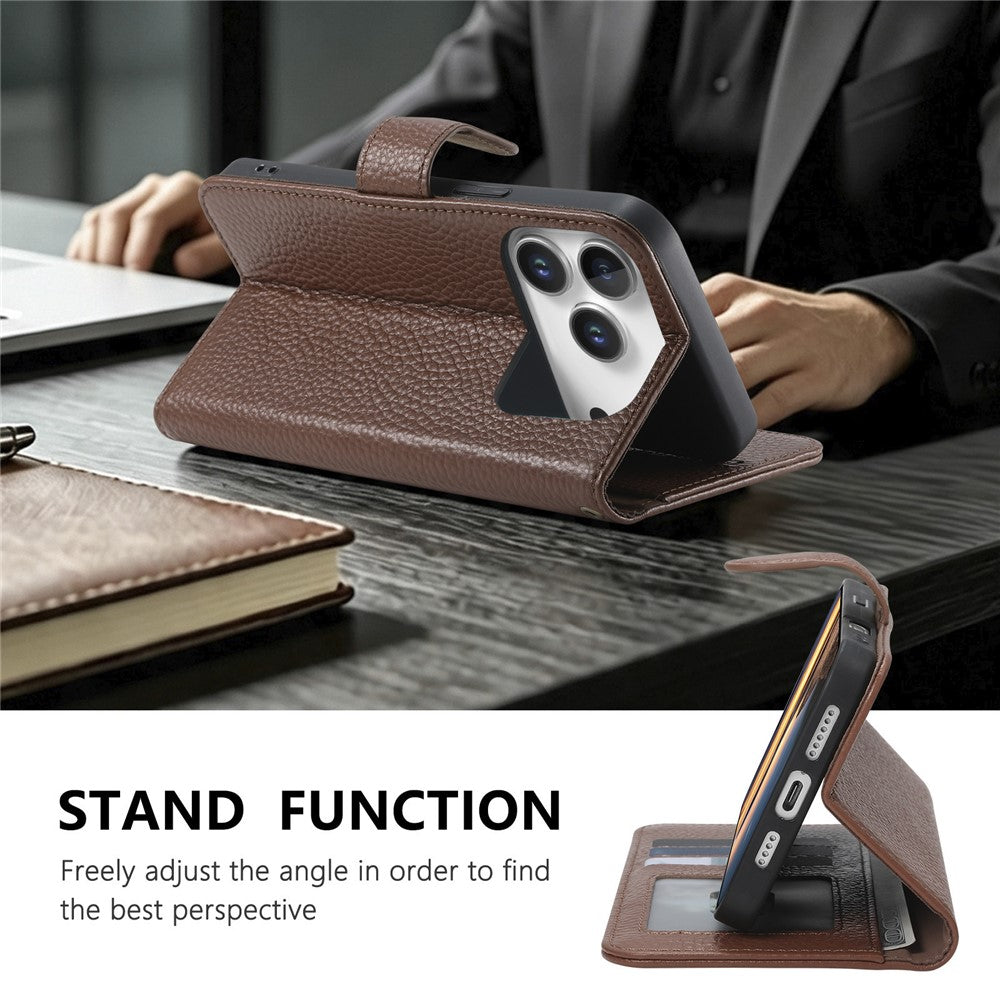 Split Leather Flip Cover For iPhone 18 Pro / iPhone 17 Pro Case RFID Blocking Wallet with Magnetic Clasp - Image 5