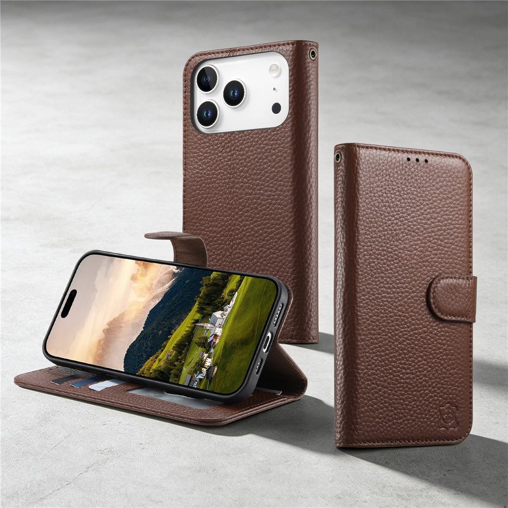 Split Leather Flip Cover For iPhone 18 Pro / iPhone 17 Pro Case RFID Blocking Wallet with Magnetic Clasp - Image 6