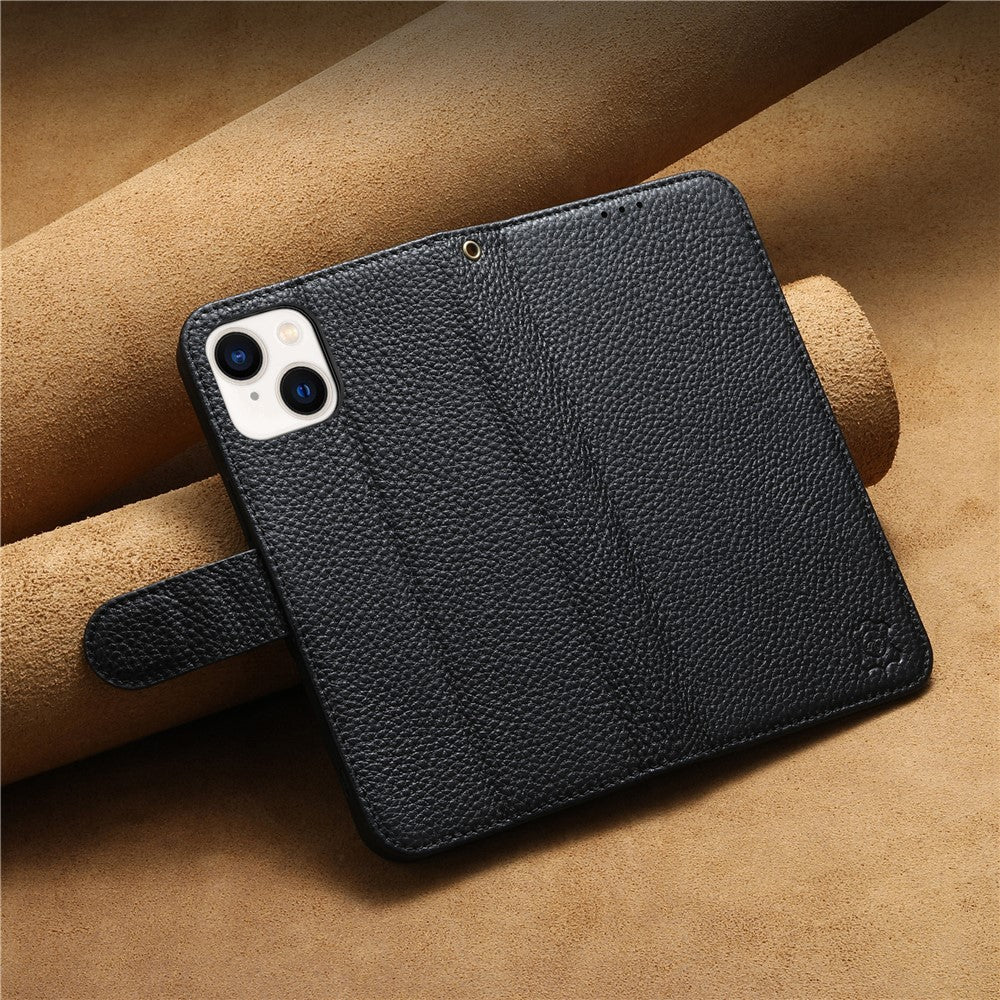 Split Leather Flip Cover For iPhone 14 / iPhone 13 Case RFID Blocking Wallet with Magnetic Clasp - Image 9
