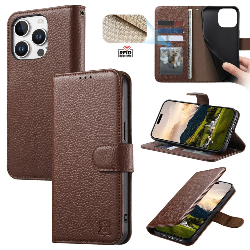 Split Leather Flip Cover For iPhone 14 Pro Case RFID Blocking Wallet with Magnetic Clasp - Image 10